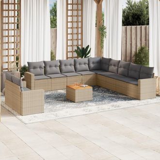 vidaXL Juego De Sof&aacute;s Jard&iacute;n Con Cojines Beige Mezcla 12 Pzas Rat&aacute;n Pe Vidaxl