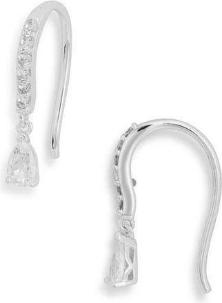 Nordstrom Rack Dainty Teardrop Pavé Fish Hook Earrings in Clear- Silver at Nordstrom Rack