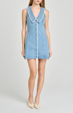 Wayf Betsy Lace Trim Sleeveless Denim Minidress in Med Wash at Nordstrom, Size X-Large