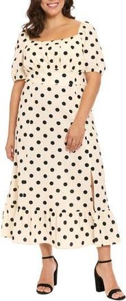 London Times Square Neck Midi Dress in Cream/Black at Nordstrom Rack, Size 14W