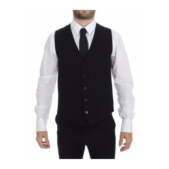 Dolce & Gabbana Suit Vests, male, Black, Size: M Black Knitted Dress Vest