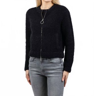 Margittes Boucle Zip Knit Sweater In Black