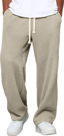 Generic Mens Baggy Sweatpants Waffle Ribbed Trousers Straight Legs Casual Jogging Bottoms Plain Cuddly Textured Trouser Loose House Pants Heavyweight Comfy Sp