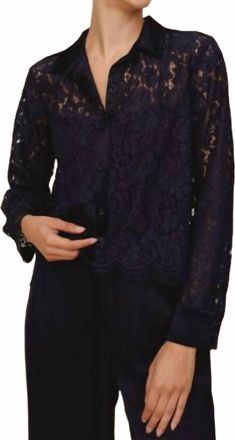 Bella Dahl Lace Contrast Button Down Shirt In Midnight Sky