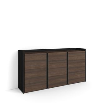 Skraut Home Skraut Home - Aparador Para Sal&oacute;n, Gran Capacidad De Almacenaje, 156x35x80cm, 3 Puertas, Armario, Zapatero, Estilo Moderno, Roble Oscuro Y Negro