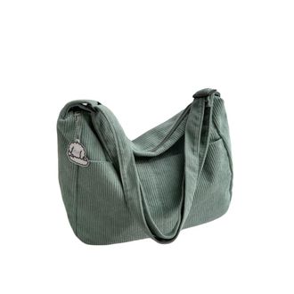 Generic Womens Corduroy Shoulder Bag, Corduroy Crossbody Bag, Casual Large Capacity Tote with Zipper Closure(Light Green)