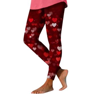 Generic Ladies Summer Trouser Stretch Baggy Outdoor Pants Womens Valentine Day Heart Printed Legging Tights Yoga Sport Elastic Pants Slacks Fashion Valentines