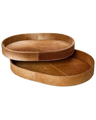 Two's Company Set Of 2 Cowhide Trays