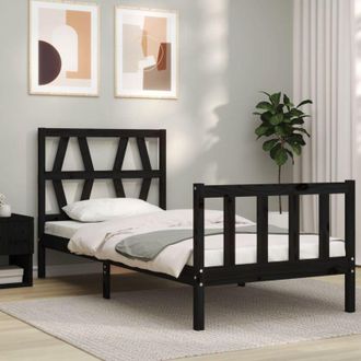 vidaXL Estructura De Cama Individual Con Cabecero Madera Maciza Negro Vidaxl