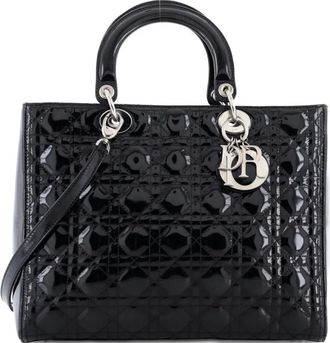 Dior Lady Dior Bag Cannage Quilt Patent Large satchel - Zwart