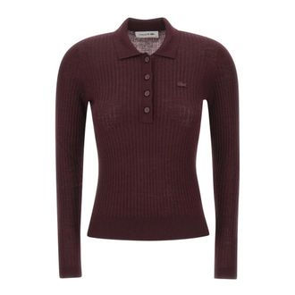 Lacoste 3D Gebreide Merinowollen Polotrui - Dames - Tops - Rood - Maat: L Wol