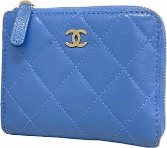 Chanel Blue Grained Calfskin Wallet (Bi-Fold) (Pre-Owned)