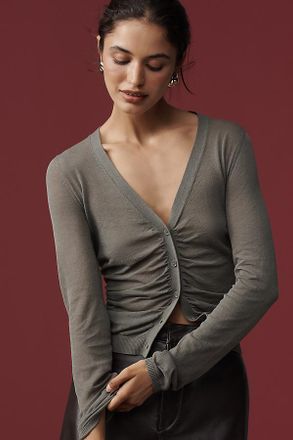 Maeve Ruched Crop Cardigan Sweater