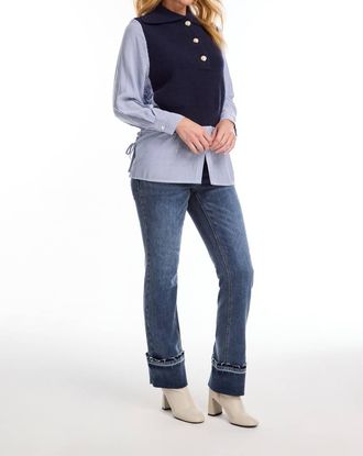 FDJ Mix Media Sweater In Navy Blue And White