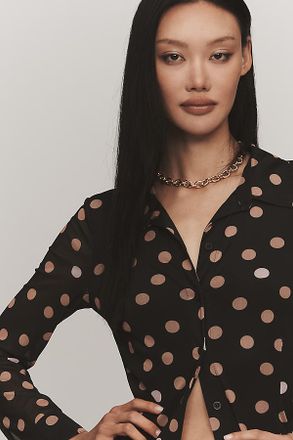 Sanctuary Mesh Fitted Buttondown Top