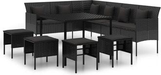 vidaXL Set Comedor De Jard&iacute;n 6 Pzas Con Cojines Rat&aacute;n Sint&eacute;tico Negro Vidaxl
