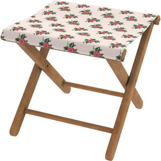 Vent de Boh&egrave;me Taburete plegable de haya y tela floral blanca