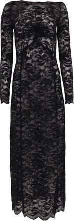 Paco Rabanne Rabanne Floral-Lace Bardot-Collar Maxi Dress in Black Polyamide
