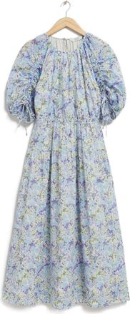& Other Stories Floral Puff Sleeve Cotton A-Line Dress in Blue at Nordstrom Rack, Size 12