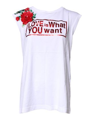 Dolce & Gabbana Womens Sequin Rose Embroidered Tee - White Cotton - Size EU 40 (Womens)