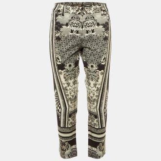 Roberto Cavalli Black Floral Print Denim Cropped Jeans L/waist