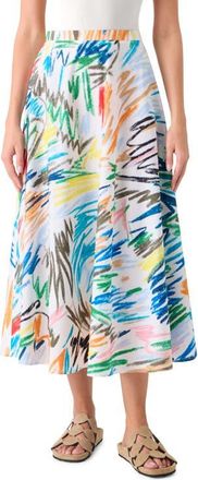 Akris Scribble Print Cotton A-Line Skirt in Cream-Multi at Nordstrom, Size 12