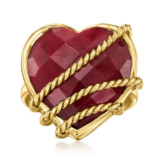 Ross-Simons Ruby Heart Roped Ring in 18kt Gold Over Sterling