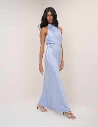 Nobody's Child Soft Blue Satin Column Devin Maxi Dress