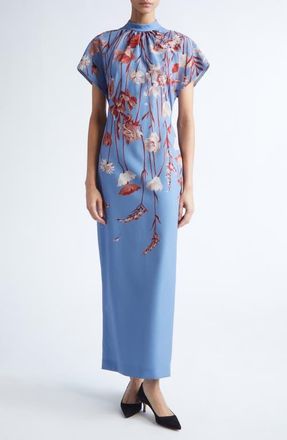 Lela Rose Stella Floral Stretch Crepe Dress in Cornflower Multi at Nordstrom, Size 2