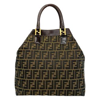 Fendi Anna Brown Canvas Leather Handbag Tote Bag (Pre-Owned)