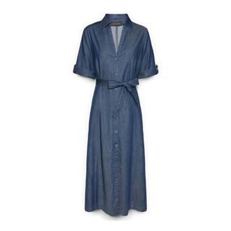 Elena Miro Kleedjes, Dames, Blauw, 5Xl, Katoen, Lange overhemdjurk met riem