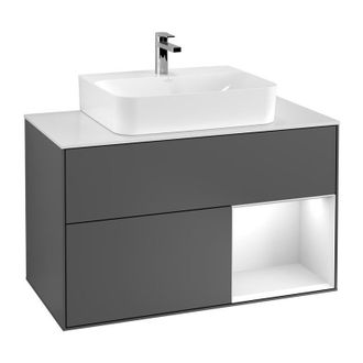 Villeroy & Boch Villeroy&boch - Finion, Mueble De Ba&ntilde;o, 1000 X 603 X 501 Mm, Angular, Con Estanter&iacute;a (iluminado), Modelo Suspendido, De Madera, Lavabo En El Medio, Il