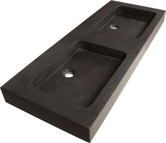 Marcel Breuer Lava wastafel - 120x46x10cm - 2 wasbakken - 0 kraangaten - natuursteen - basalt antraciet