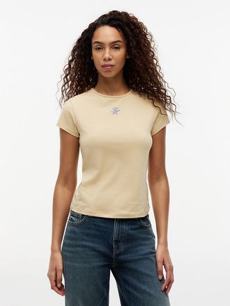 Tommy Hilfiger Womens Slim Fit Script Monogram T-Shirt - Beige - XXS