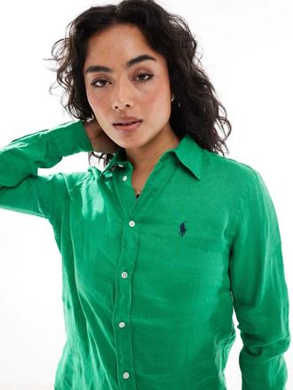 Polo Ralph Lauren Camicia in lino verde con logo