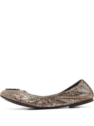 Tory Burch pre-owned metallic snake-effect ballet flats - women - Suede/Rubber/Leather - 36 - Neutrals