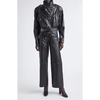 Vaquera Bombshell Belted Leather Jacket in Black at Nordstrom, Size Small