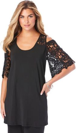 Roaman's Cold Shoulder Ultrasmooth Fabric Tunic in Black at Nordstrom, Size 20