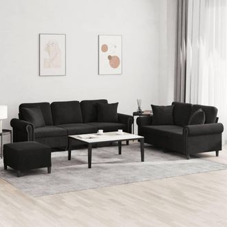 vidaXL Vidaxl - Juego De Sof&aacute;s Con Cojines 3 Piezas Terciopelo Negro