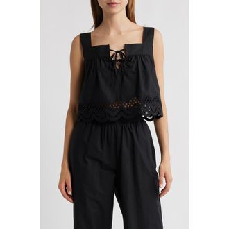 Rails Blythe Tie Front Cotton Crop Top in Black at Nordstrom, Size Large