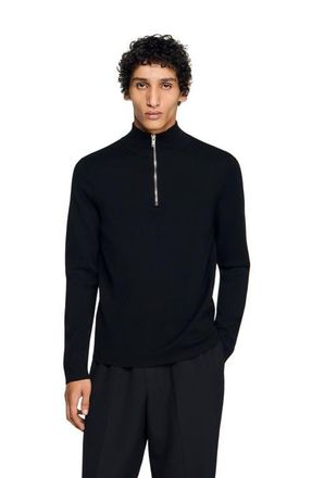 Sandro Wool sweater with zip collar in Carbon Black at Nordstrom, Size X-Large