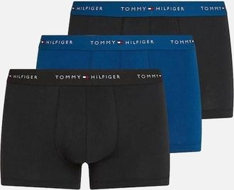 Tommy Hilfiger Mens Tommy Hilfiger 3-Pack Signature Cotton Boxer Trunks, Deep Indigo/Black - Size: 37/36/32
