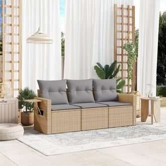 vidaXL Juego De Sof&aacute;s De Jard&iacute;n Con Cojines Beige 3 Pzas Rat&aacute;n Pe Vidaxl