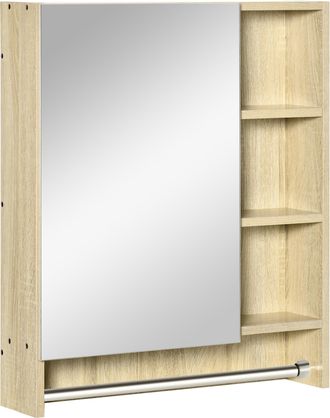 OEM Armario De Ba&ntilde;o De Pared Con Espejo Estantes Ajustables Y Toallero Dise&ntilde;o Compacto Para Lavabo O Wc 60x15x70 Cm Roble