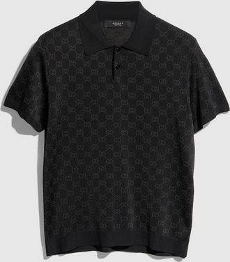 Gucci Viscose GG Jacquard Polo Shirt, Size XXXL, Black, Ready-to-wear