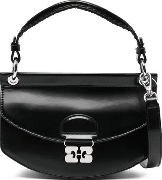 Ganni curved leather cross body bag - Black