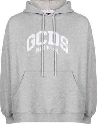 GCDS Hoodies, male, Gray, XL, Embroidered Cotton Hoodie with Logo