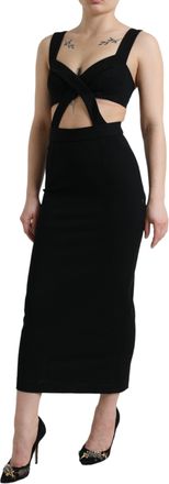 Dolce & Gabbana Womens Black Cut Out Sleeveless Bodycon Midi Dress Viscose Nylon Elastane