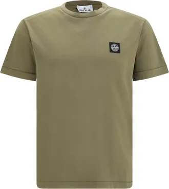 Stone Island Mens T-Shirt Logo Patch Military Green Cotton T-Shirts And Polos