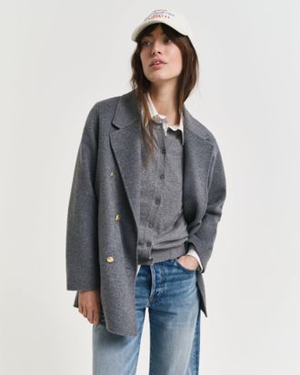 GANT Women Handstitched Detail Pea Coat (XXL) CHARCOAL MELANGE